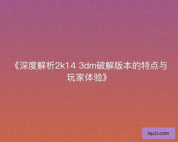 《深度解析2k14 3dm破解版本的特点与玩家体验》